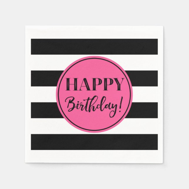 Guardanapo De Papel Feliz Aniversário Pink Negro Strikins Napkins (Frente)
