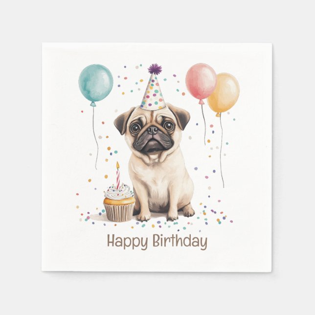 Guardanapo De Papel Feliz Aniversário Pug Cachorro (Frente)