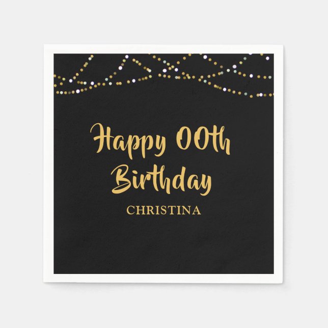 Guardanapo De Papel Feliz Aniversário QUALQUER ANO Luzes Douradas de C (Frente)