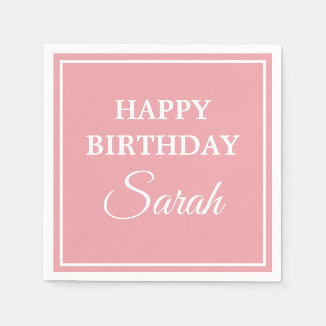 Guardanapo De Papel Feliz Aniversário Rosa Branco (Frente)