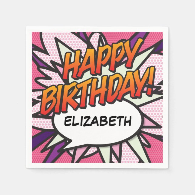 Guardanapo De Papel FELIZ ANIVERSÁRIO Rosa Personalizado (Frente)