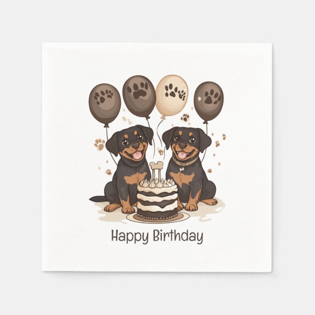 Guardanapo De Papel Feliz Aniversário Rottweiler Cães (Frente)