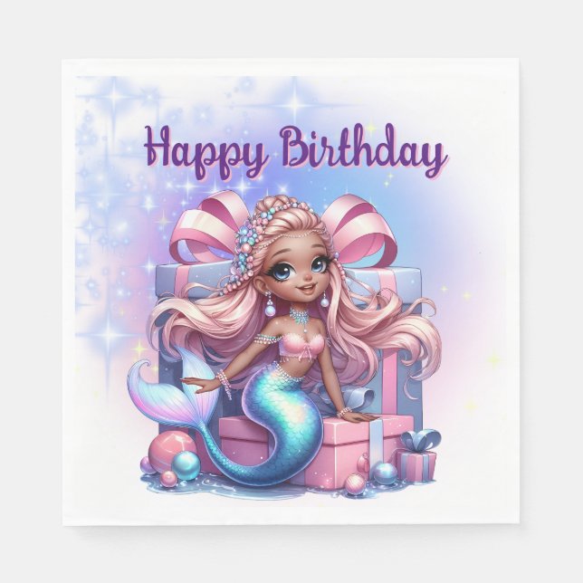 Guardanapo De Papel Feliz Aniversário Sereia  (Frente)