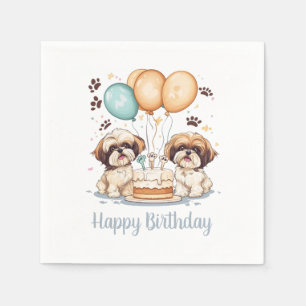 Guardanapo De Papel Feliz Aniversário Shih Tzu Cães Bolo de Aniversári