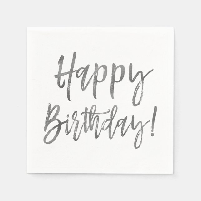 Guardanapo De Papel Feliz Aniversário Silver Foil Napkins (Frente)