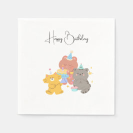 Guardanapo De Papel Feliz Aniversário Ursinhos de Pelúcia