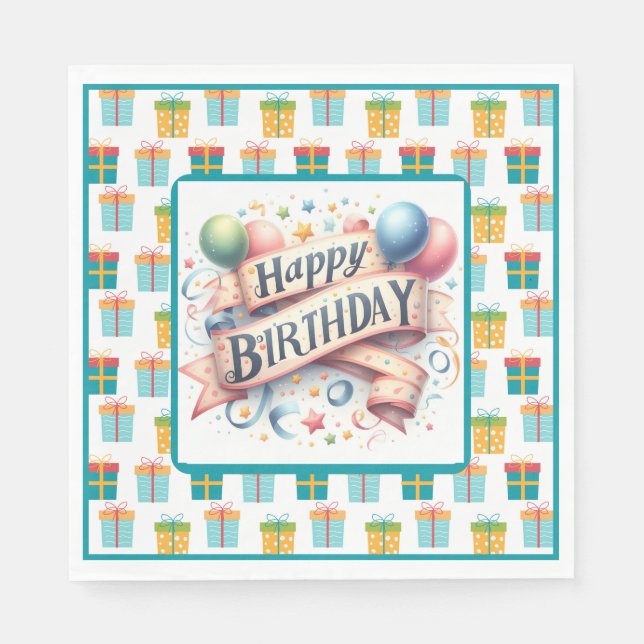 Guardanapo De Papel Feliz Aniversário Vintage (Frente)