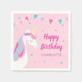 Guardanapo De Papel Feliz Aniversário Whimsical Rainbow Unicorn Rosa
