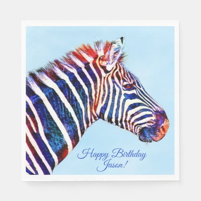 Guardanapo De Papel Feliz Aniversário, Zebra Impressão Personalizada N (Frente)