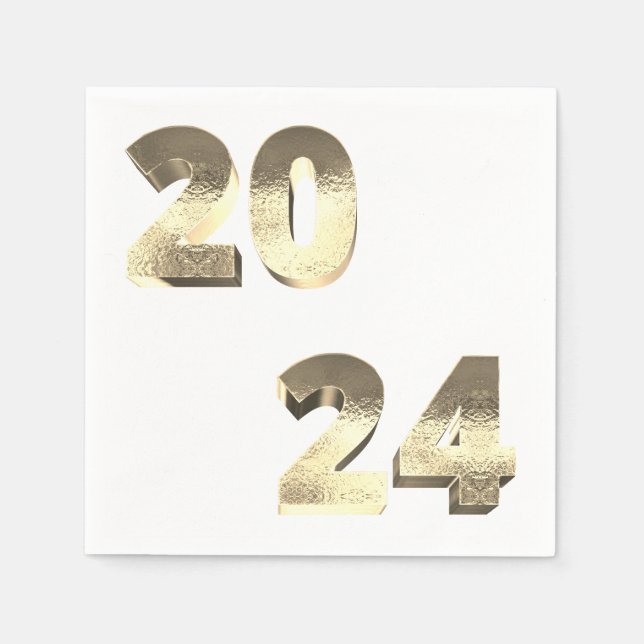 Guardanapo De Papel Feliz ano novo Dourado Faux Silver 2024 (Frente)