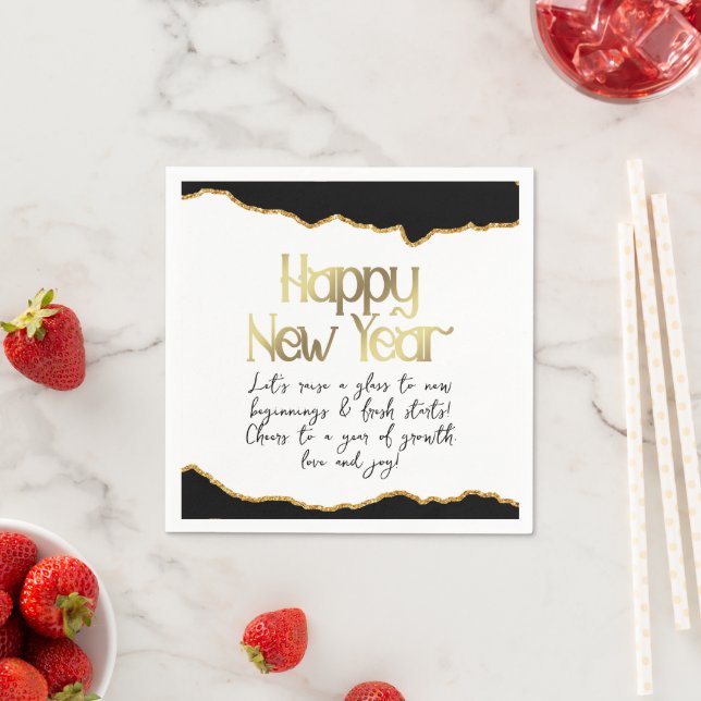 Guardanapo De Papel Feliz ano novo e Deseja Agate Dourado (Insitu)