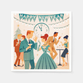 Guardanapo De Papel Feliz Ano Novo em Meados do Século A Dança do Mart