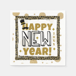 Guardanapo De Papel Feliz Ano Novo Impressão Leopardo Preto Dourado