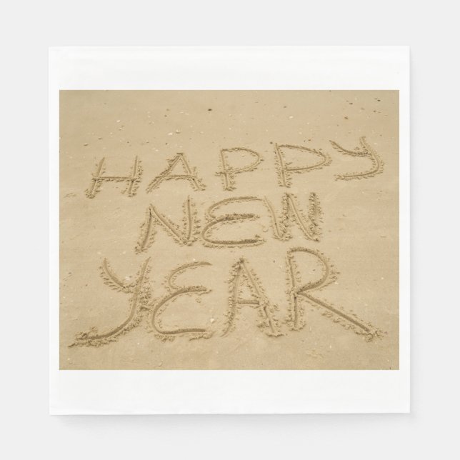 Guardanapo De Papel Feliz ano novo na areia (Frente)