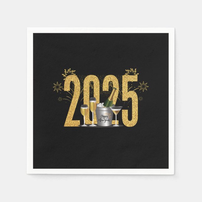 Guardanapo De Papel Feliz ano novo - Napkin Negro (Frente)