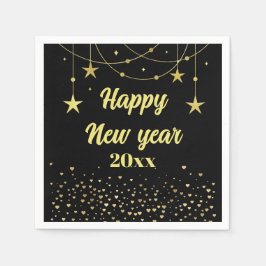 Guardanapo De Papel Feliz ano novo preto e ouro moderno elegante