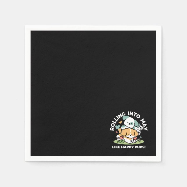Guardanapo De Papel Feliz Cachorro A Cair Em Maio - Arte Canina Kawaii (Frente)