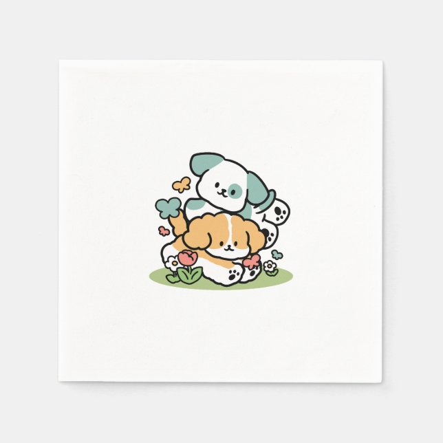 Guardanapo De Papel Feliz Cachorro A Cair Em Maio - Arte Canina Kawaii (Frente)