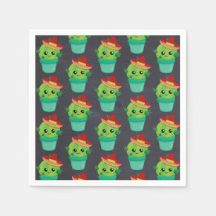 Guardanapo De Papel Feliz Cactus Verde num Padrão Sombrero Vermelho