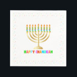 Guardanapo De Papel Feliz Chanuka Colorful Menorah Napkins<br><div class="desc">Crianças de todas as idades vão adorar esses guardanapos coloridos modernos. Perfeito por adicionar o toque final às festas e eventos de Hannukah.</div>
