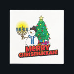 Guardanapo De Papel Feliz Chrismukkah com Snowman e Menorah<br><div class="desc">Adicione nossa diversão,  Snowman,  Menorah e designs de árvore de Natal à sua festa de Chrismukkah este ano.</div>