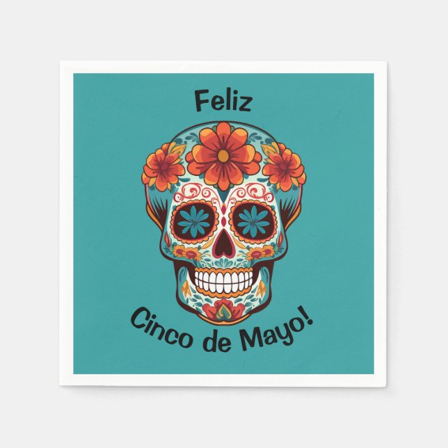 Guardanapo De Papel Feliz Cinco de Mayo! Crânio de Açúcar (Frente)