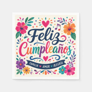 Guardanapo De Papel Feliz Cumpleaños Spanish Floral Fiesta