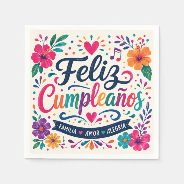 Guardanapo De Papel Feliz Cumpleaños Spanish Floral Fiesta (Frente)