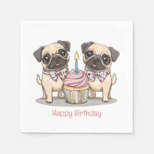 Guardanapo De Papel Feliz Cupcake de Cães Pug de Aniversário