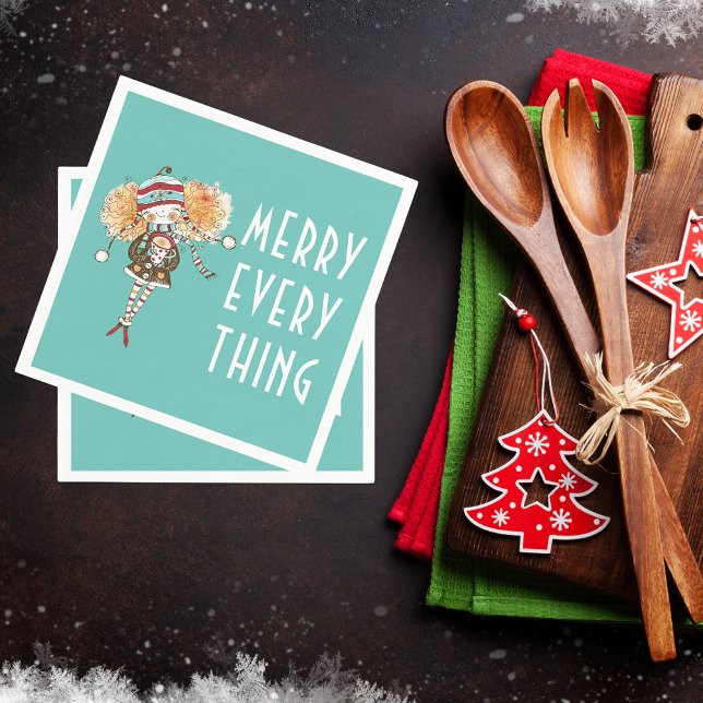 Guardanapo De Papel Feliz de Garota Whimsic Tudo Natal (Criador carregado)