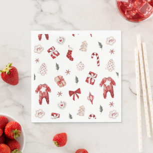 Guardanapo De Papel Feliz de Natal Vermelho com Aquarela Chá de fralda