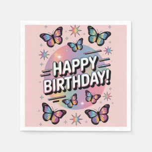 Guardanapo De Papel Feliz Design de aniversário com borboletas colorid