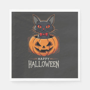 Guardanapo De Papel Feliz Dia das Bruxas Gato Preto Desenho de Abóbora