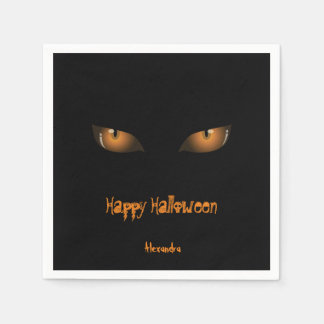 Guardanapo De Papel Feliz Dia das Bruxas | Olhos de Gato Laranja Preto