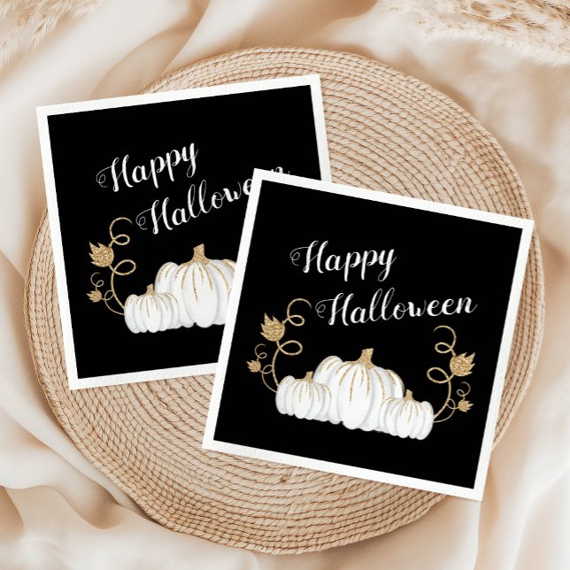 Guardanapo De Papel Feliz Dia das Bruxas Pretas (Cute Black Pumpkin Happy Halloween Napkins)