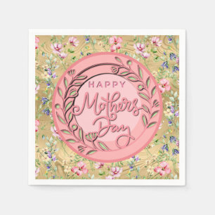 Guardanapo De Papel Feliz Dia das Mães Elegante Moderno Floral Rosa