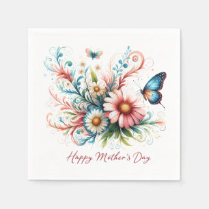 Guardanapo De Papel Feliz Dia das Mães floral rosa e azul