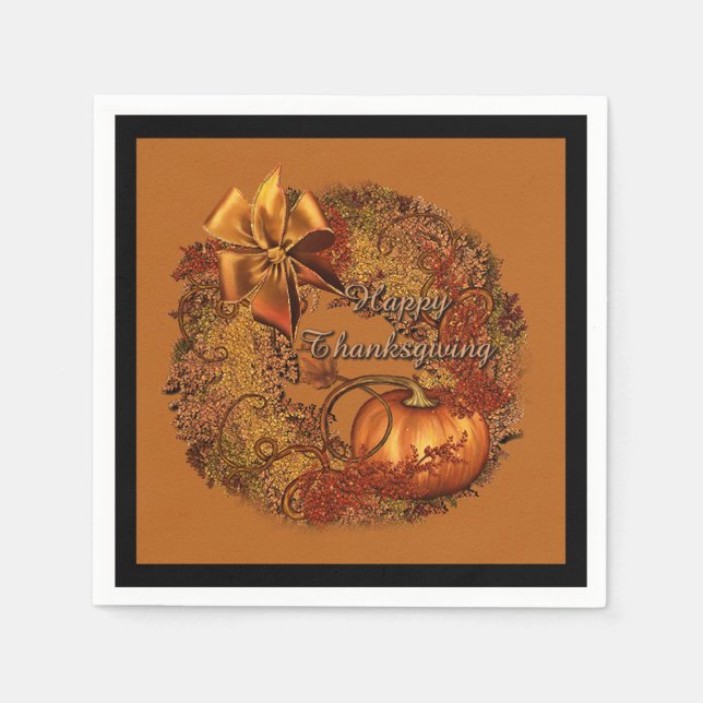 Guardanapo De Papel Feliz Dia de Ação de Graças Pumpkin Wreath Napkins (Frente)