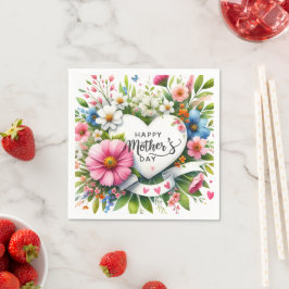 Guardanapo De Papel Feliz dia de as mães Coração Floral