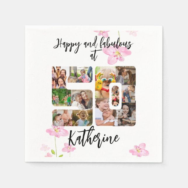 Guardanapo De Papel Feliz e Fabuloso 50º Aniversário - Multifotografia (Frente)