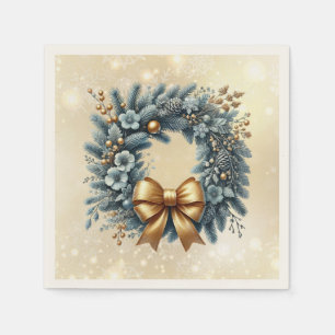 Guardanapo De Papel Feliz Feliz ano novo de Natal Blue Dourado Wreath