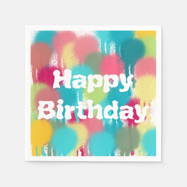 Guardanapo De Papel Feliz Festa de Pintura Rosa de Aniversário (Frente)