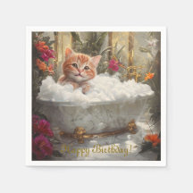 Feliz Gato Vermelho Na Banheira De Luxo - Festa De