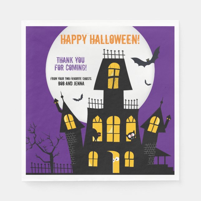Guardanapo De Papel Feliz Halloween Abalado Casa Vampiro Bat Napkin (Frente)