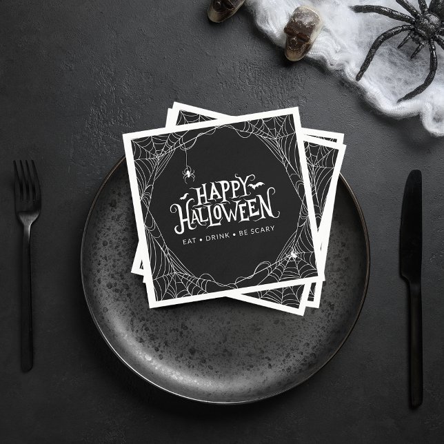 Guardanapo De Papel Feliz Halloween Aranha Aranha Bebe Bebida Assustad (Happy Halloween Spider Web Eat Drink Be Scary Napkins)