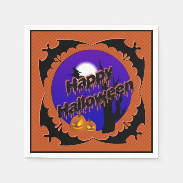 Guardanapo De Papel Feliz Halloween Bats Paper Party Napkins (Frente)