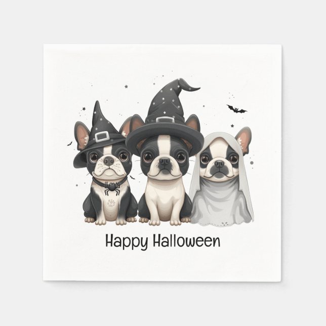 Guardanapo De Papel Feliz Halloween Boston Terrier Dogs (Frente)