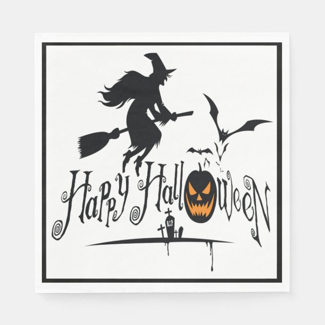 Guardanapo De Papel Feliz Halloween Bruxa E Morcegos (Frente)