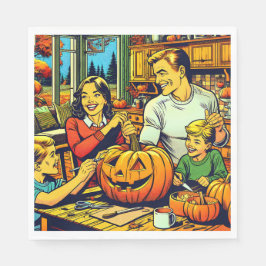 Guardanapo De Papel Feliz Halloween Nostalgia Família Carving Pumpkins