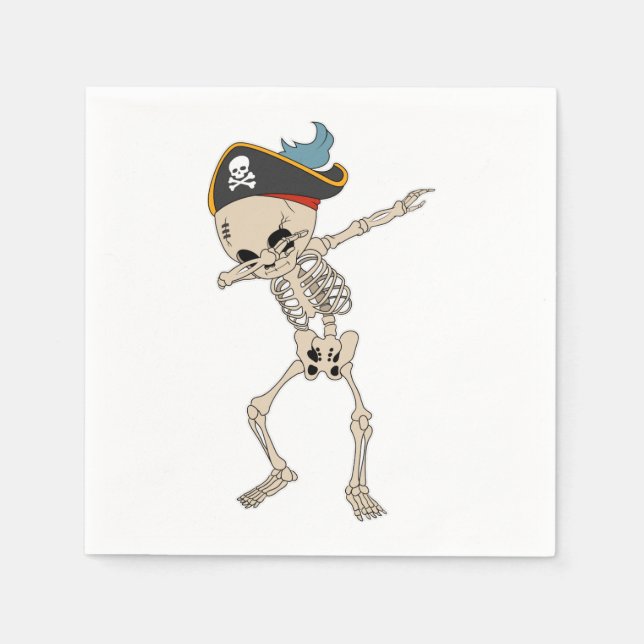 Guardanapo De Papel Feliz Halloween Pirata Esqueleto Dançando Festa (Frente)